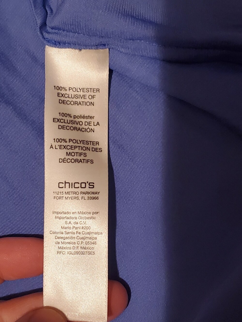 Chico's 3 Size XL Shirt Top Amparo Blue V Neck Long Sleeve Tunic Lightweight - Picture 7 of 9